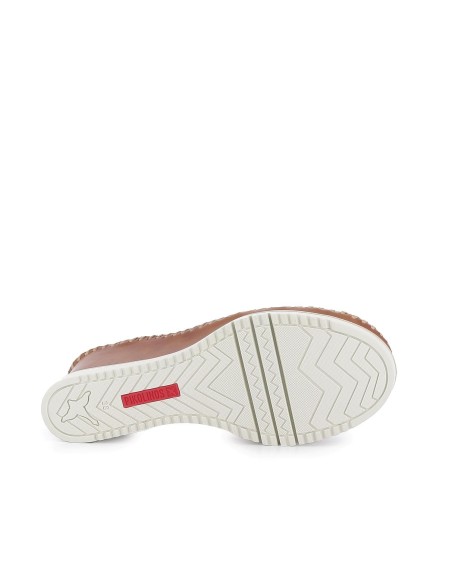 Sandalia plataforma cuña tiras de piel azul para mujer Marrones