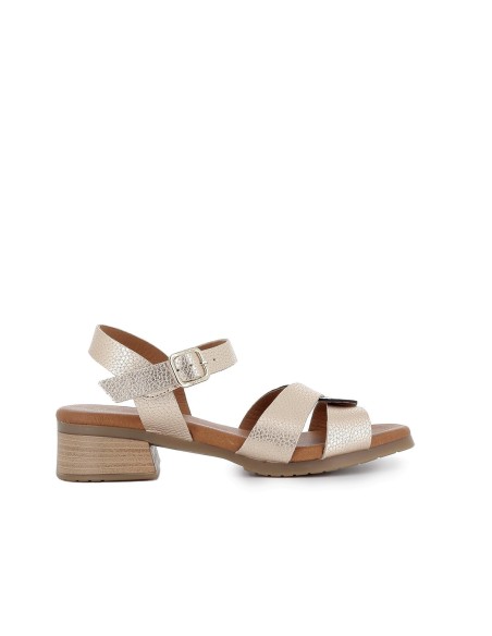 Sandalia piel combi metal diseño hebilla mujer dorada Dorados