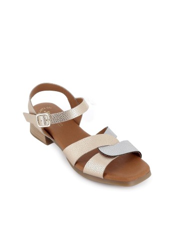 Sandalia piel combi metal diseño hebilla mujer dorada Dorados