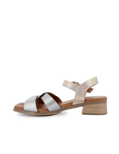 Sandalia piel combi metal diseño hebilla mujer dorada Dorados