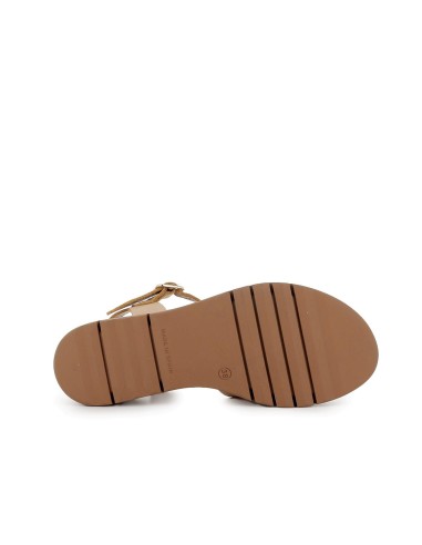 Sandalia cuña piel grabada y hebilla mujer beige Beige