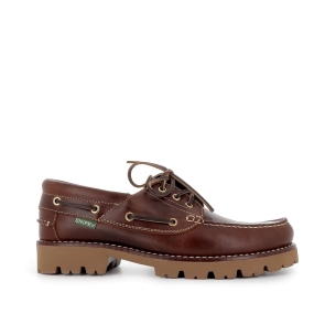 Náutico cosido mano suela ultraligera hombre piel marrón