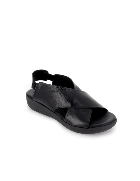 Sandalia de diario piel pala cruzada elasticos mujer negro Negro