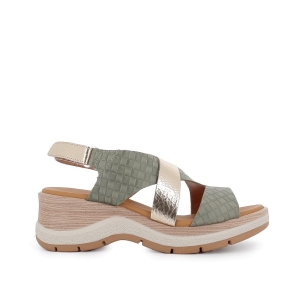 Sandalia de diario piel combinada cuña ligera velcro mujer verde