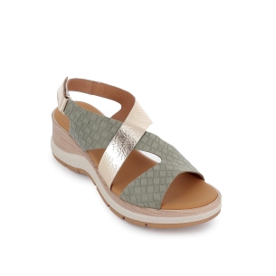 Sandalia de diario piel combinada cuña ligera velcro mujer verde 2