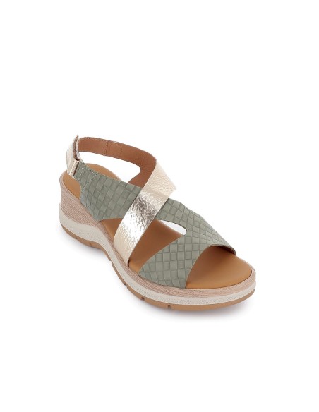 Sandalia de diario piel combinada cuña ligera velcro mujer verde