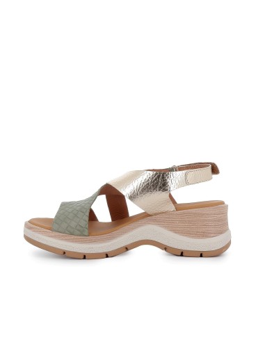 Sandalia de diario piel combinada cuña ligera velcro mujer verde