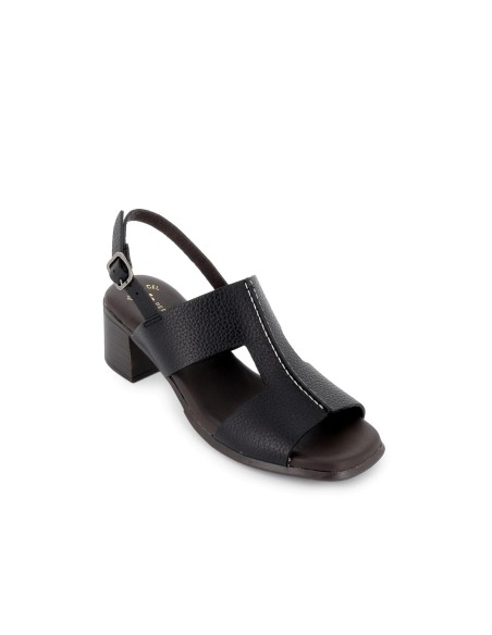 Sandalia pala piel y hebilla en talon mujer negro Negro