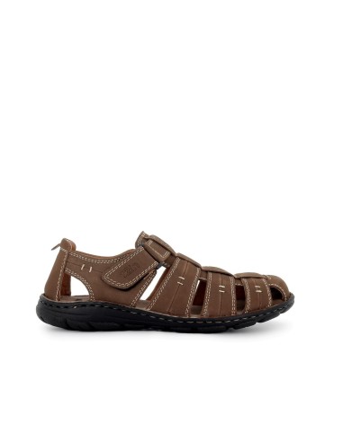 Sandalia cangrejera piel talon cerrado velcro marron hombre