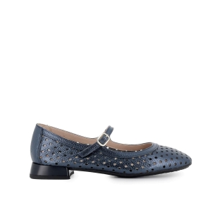 Zapato con correa piel troquelada hebilla mujer azul Azul