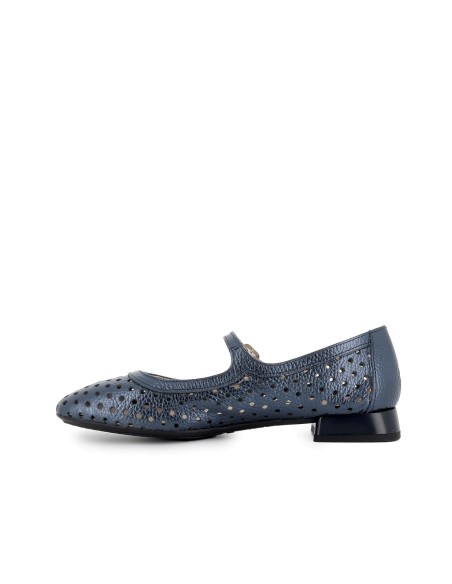 Zapato con correa piel troquelada hebilla mujer azul Azul