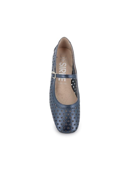 Zapato con correa piel troquelada hebilla mujer azul Azul