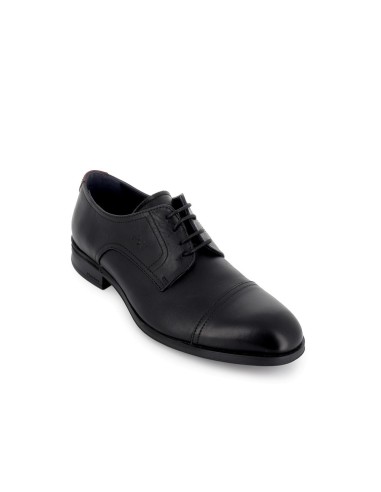 Zapato piel negro cordones costuras elegante hombre Negro