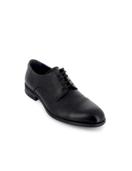 Zapato piel negro cordones costuras elegante hombre Negro