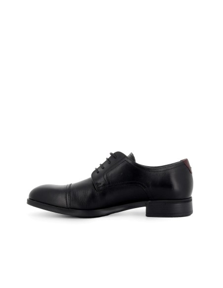 Zapato piel negro cordones costuras elegante hombre Negro