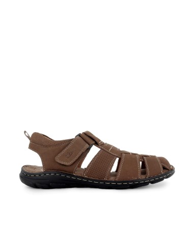 Sandalia cangrejera piel talon cerrado velcro marron hombre