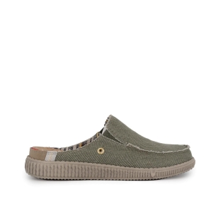 Mocasin cómodo destalonado textil elastico hombre verde
