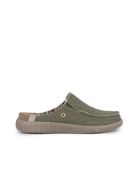 Mocasin cómodo destalonado textil elastico hombre verde