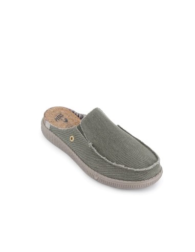 Mocasin cómodo destalonado textil elastico hombre verde