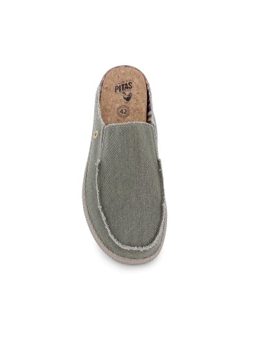 Mocasin cómodo destalonado textil elastico hombre verde