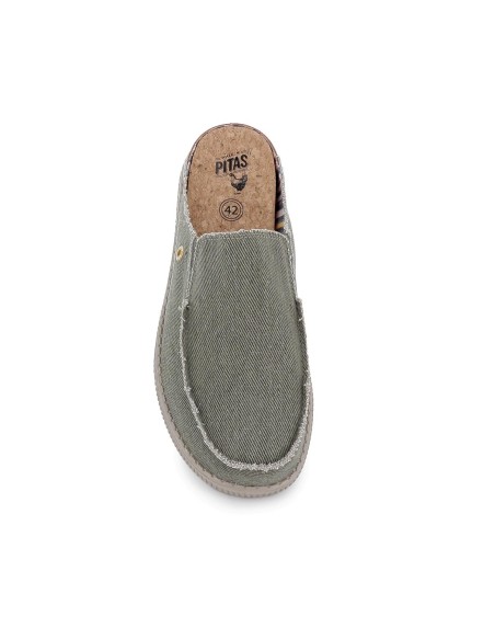 Mocasin cómodo destalonado textil elastico hombre verde