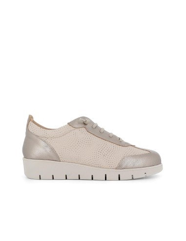 Deporte comodas piel troquelada y cordones elasticos mujer beige