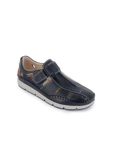 Zapato de verano piel velcro hombre azul Azul