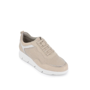 Sneakers piel con cordones elasticos comodos mujer rosa 2