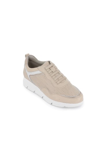 Sneakers piel con cordones elasticos comodos mujer rosa