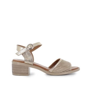 Sandalia troqueladas para diario de piel con tacón mujer dorado Dorados