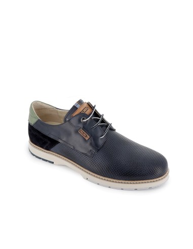 Zapato de cordones piel combinada hombre azul Azul