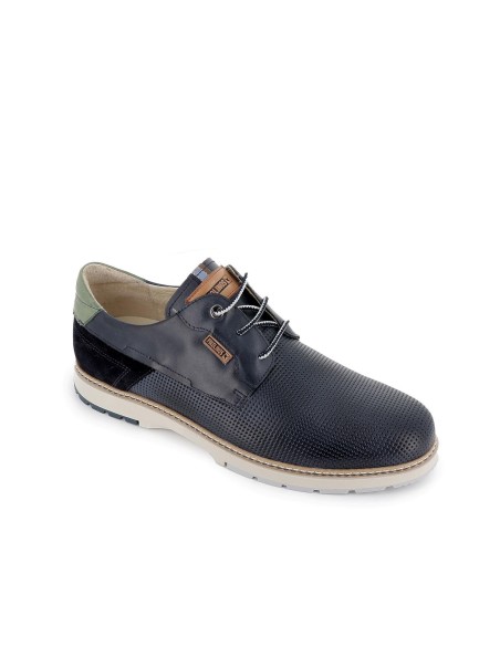 Zapato de cordones piel combinada hombre azul Azul