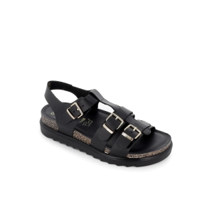 Sandalia piel negra plana hebillas mujer 2