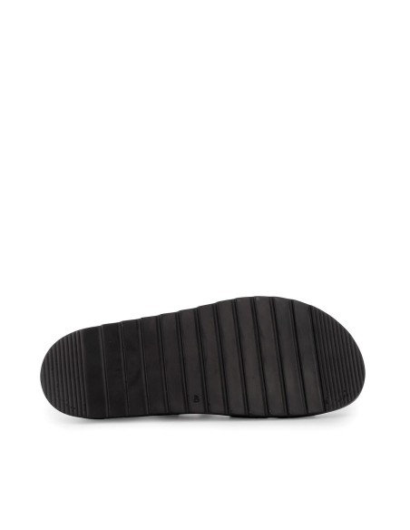 Sandalia piel negra plana hebillas mujer