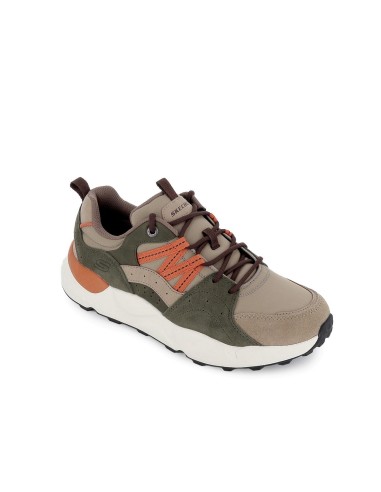 Deportiva piel superpuesta cordones y amortiguador hombre taupe