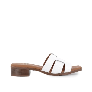 Mule piel tacon bajo y piso flexible mujer blanco