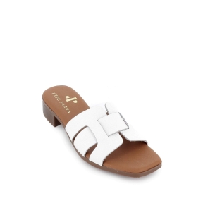 Mule piel tacon bajo y piso flexible mujer blanco 2