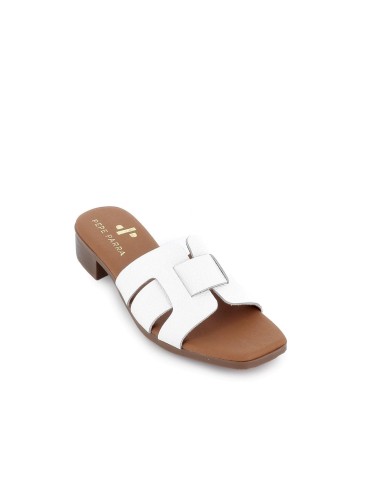 Mule piel tacon bajo y piso flexible mujer blanco