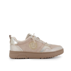 Deportiva piel con cordones mujer beige