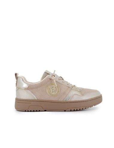 Deportiva piel con cordones mujer beige