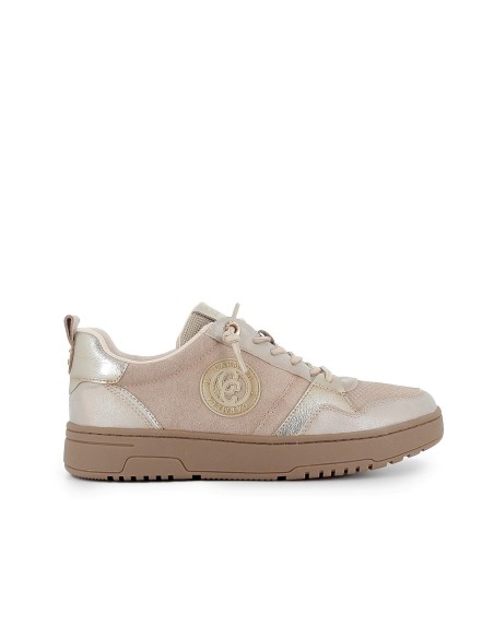 Deportiva piel con cordones mujer beige