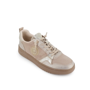 Deportiva piel con cordones mujer beige 2