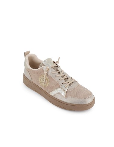 Deportiva piel con cordones mujer beige