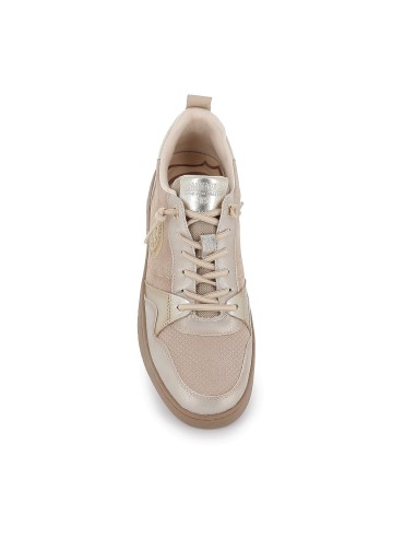 Deportiva piel con cordones mujer beige