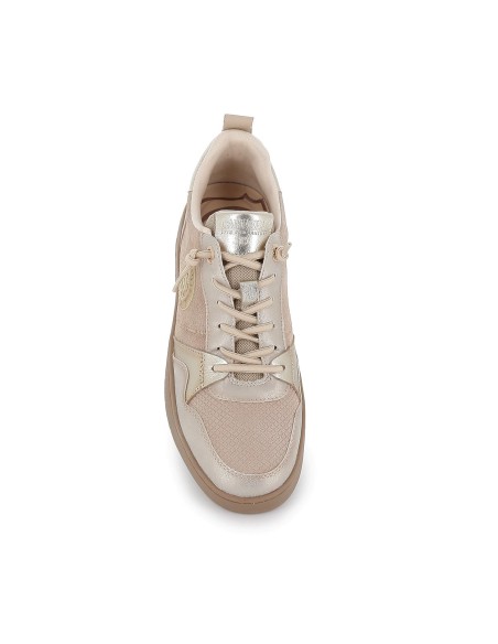 Deportiva piel con cordones mujer beige