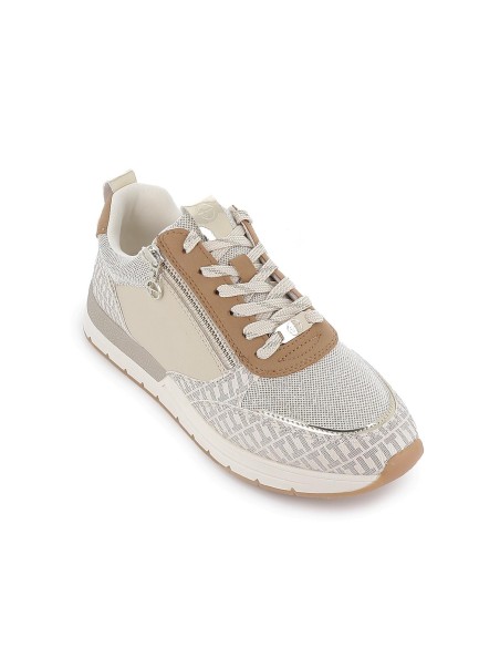 Deportivas piel serraje cordones y cremallera mujer blanco