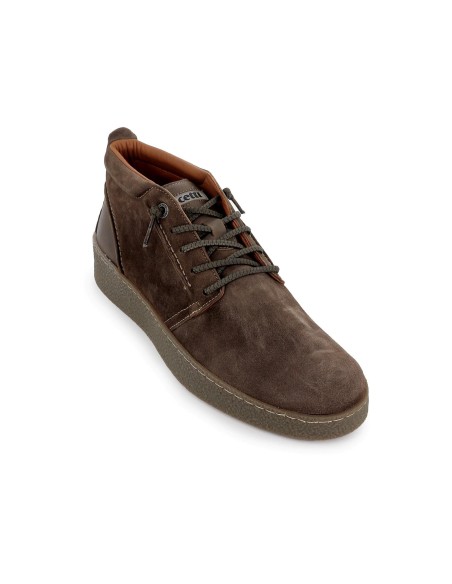 Zapato de cordones elasticos con piel serraje hombre marron