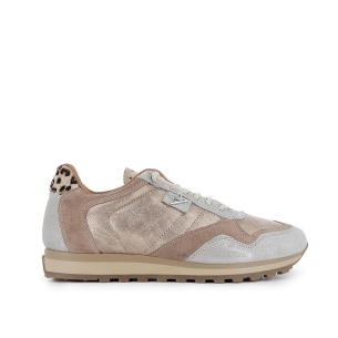 Sneaker piel mujer cordones dorado