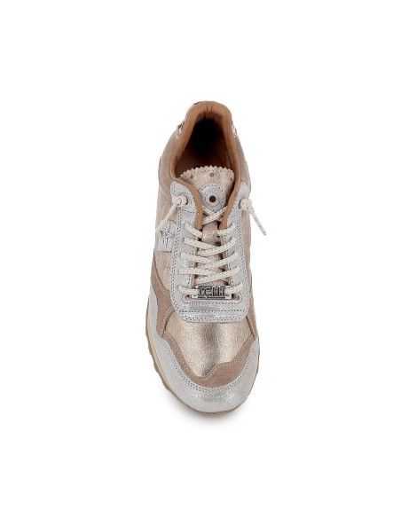 Sneaker piel mujer cordones dorado