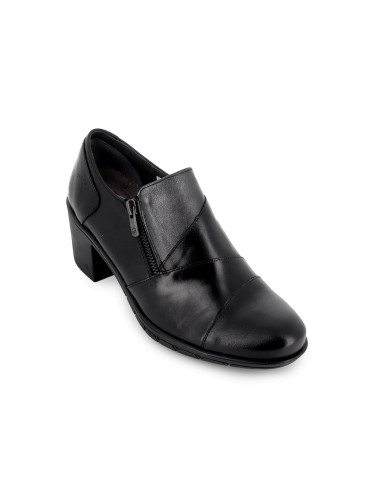 Botín de tacón medio piel negro mujer cómodo